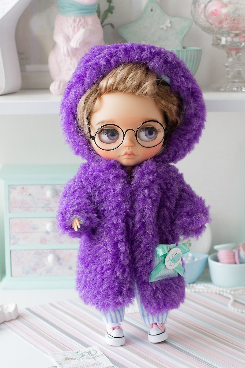 fur coat for doll Blythe 娃娃Blythe的毛皮大衣 - 玩偶/公仔 - 羊毛 紫色