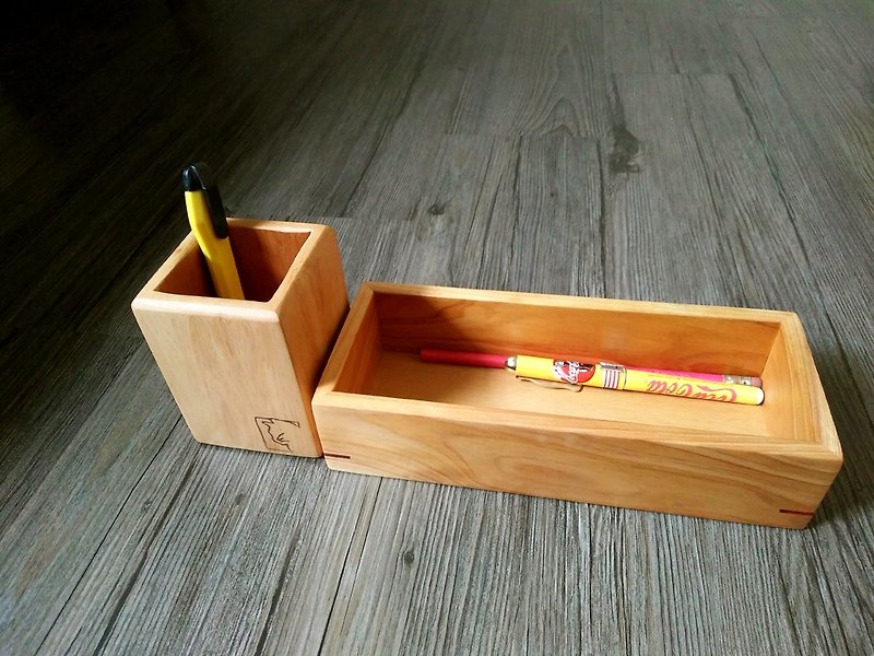 台湾桧木笔筒+置物小盒组 - 笔筒/笔座 - 木头 咖啡色