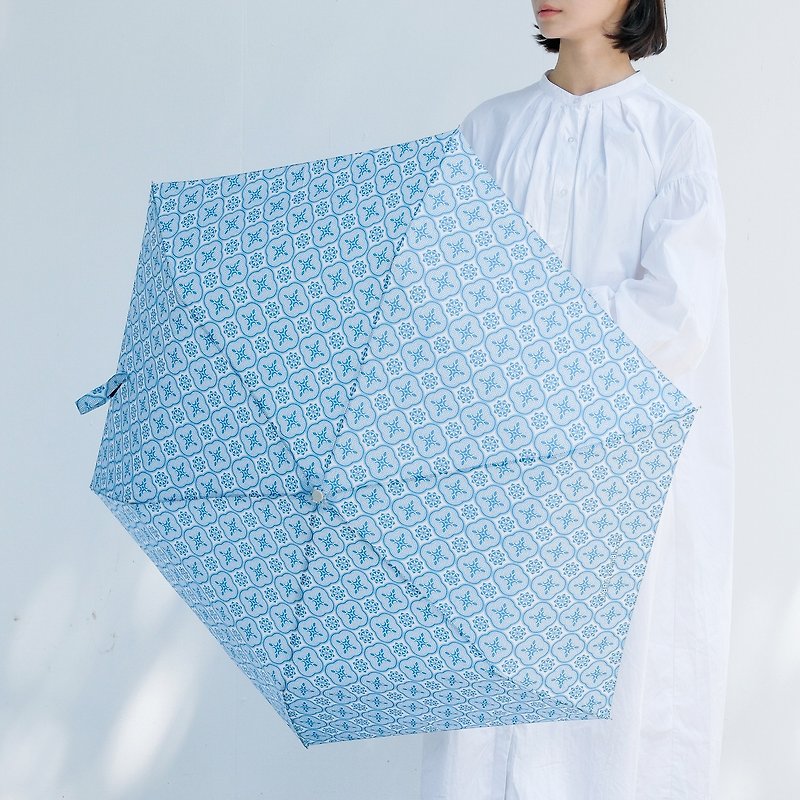 印花乐 x OMBRA联名 钛轻超轻量自动伞/玻璃海棠/青花瓷 - 雨伞/雨衣 - 防水材质 蓝色
