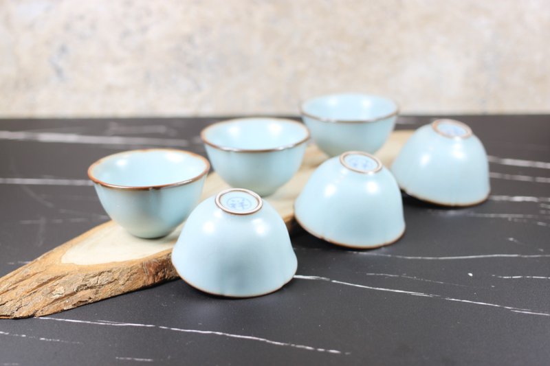 【毕业谢师礼】天青汝窑 紫口开片 葵口六杯组 名家叶敏祥作品 - 茶具/茶杯 - 陶 