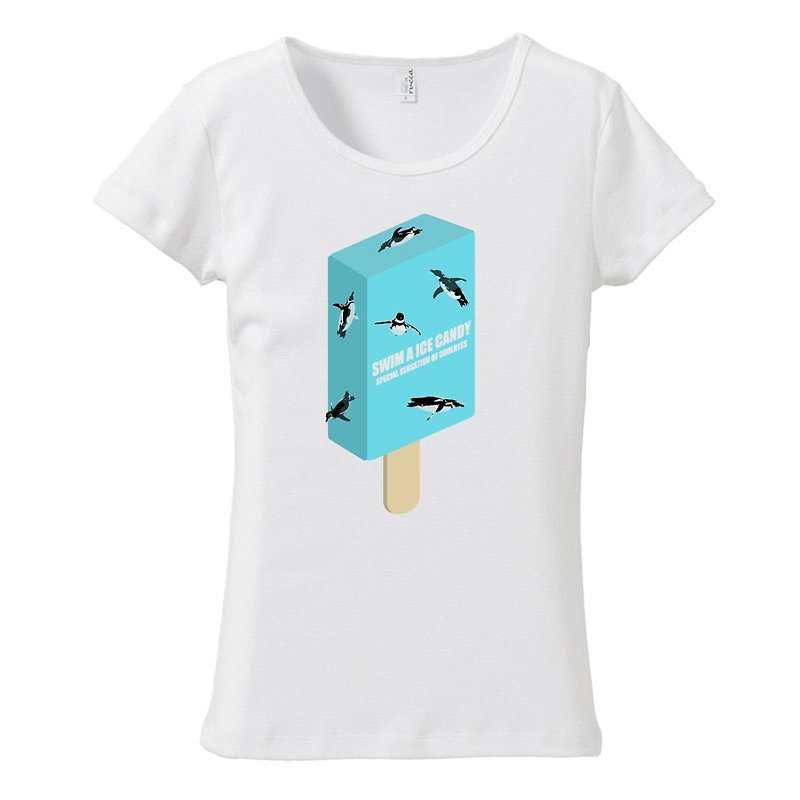 レディースTシャツ / Swim a Ice Candy - 女装 T 恤 - 棉．麻 白色
