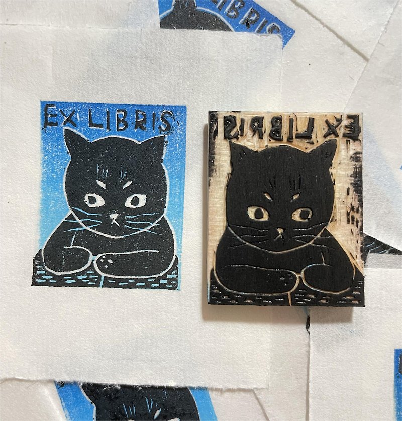 定制木刻小版画 猫猫藏书票套色木刻纯手工印制独特的装饰画 小猫 - 插画/绘画/写字 - 纸 多色