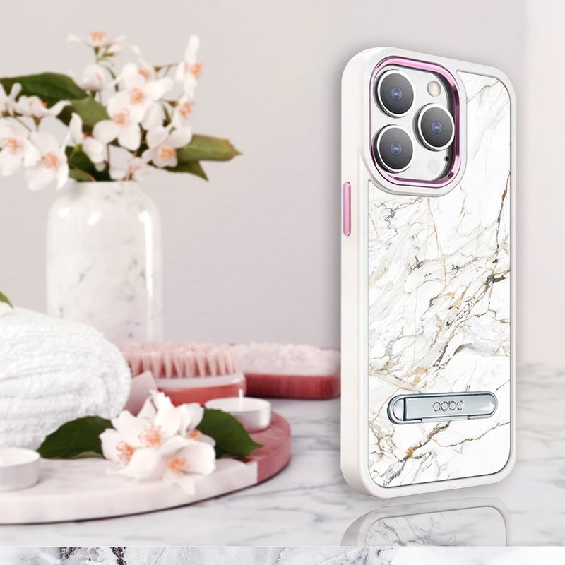 iPhone 14全系列军规防摔铝合金镜头框立架手机壳-大理石雪藏白 - 手机壳/手机套 - 其他材质 多色
