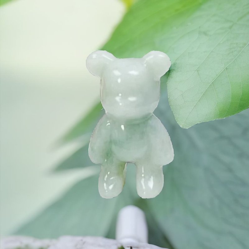 【熊熊玉见你】飘绿花翡翠可爱小熊摆饰|天然缅甸玉翡翠A货|送礼 - 项链 - 玉石 绿色