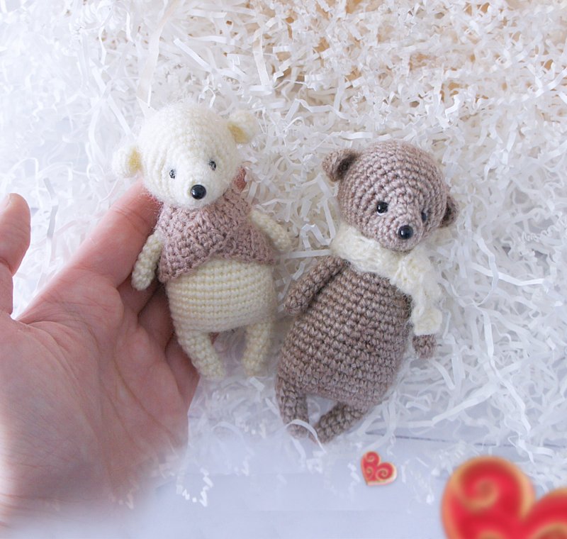 Teddy Bear miniature, Little Toy for Dolls. Cute Stuffed Animal Toy, Pocket Doll - 玩偶/公仔 - 羊毛 白色