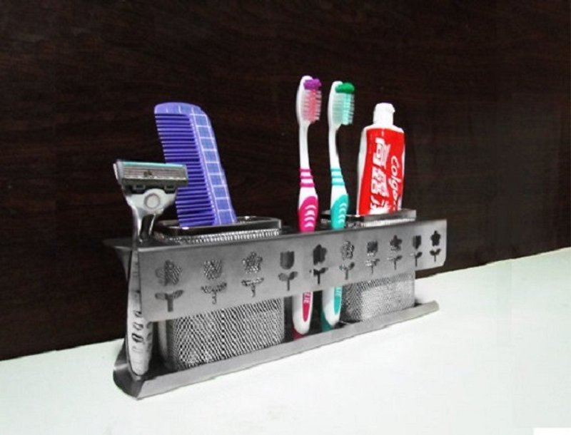 不锈钢双篮大牙刷架，六孔特强收纳性设计，置物架、收纳架、牙刷篮 - 摆饰 - 其他金属 银色