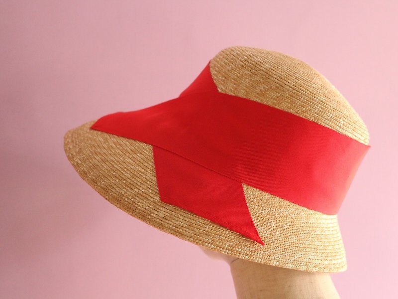つば広の麦わら帽子 "Cecil Scarlet セシル スカーレット" - 帽子 - 其他材质 红色