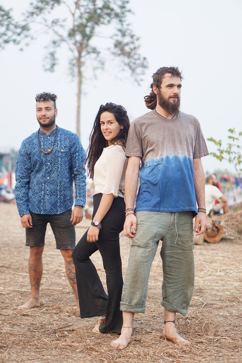 Indigo and ebony tie dye T-shirt for men. Natural cotton shirt for summer. - 男装衬衫 - 其他材质 