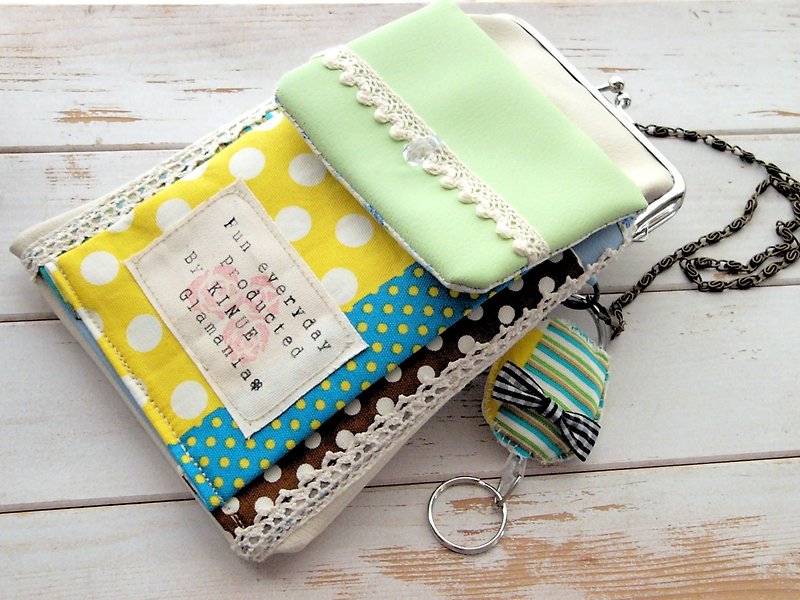 Clear one side!  smartphone Pouch full set   Polka dots ivory - 化妆包/杂物包 - 棉．麻 白色