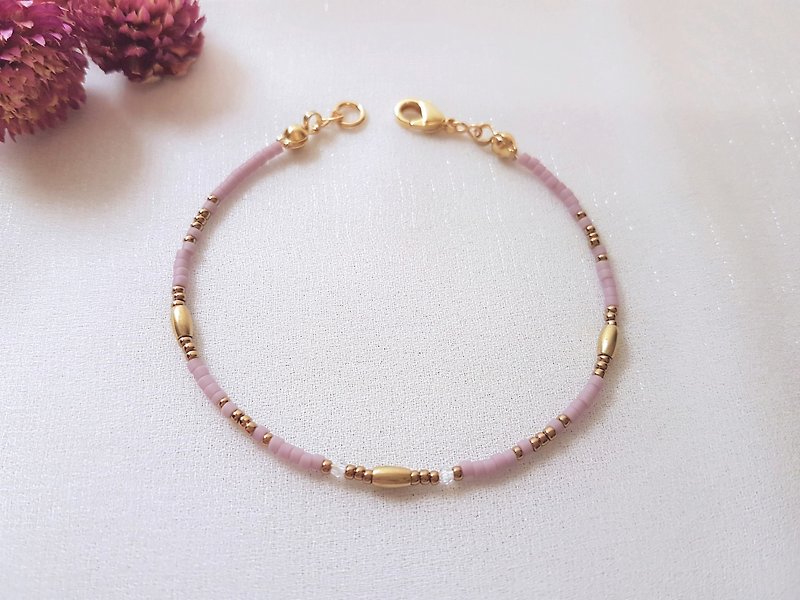 干燥花 · 黄铜 水晶 藕粉色 串珠 细手环 - 手链/手环 - 铜/黄铜 粉红色
