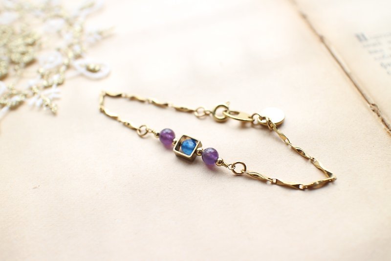紫蓝梦幻-紫水晶 蓝玛瑙 黄铜手链 - 手链/手环 - 其他金属 
