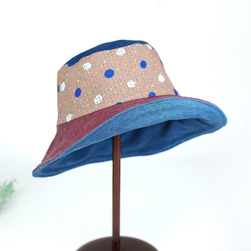 小牛村 手工双面帽 渔夫帽 简约百搭 点点【月下の美】宝蓝 BF-44 - 帽子 - 棉．麻 