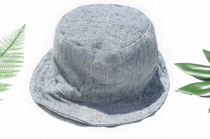 手织布棉麻帽/渔夫帽/遮阳帽 / 拼布帽/手工帽-灰蓝色天空星辰感 - 帽子 - 棉．麻 蓝色