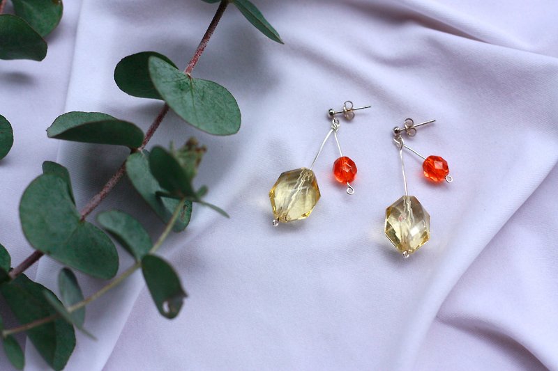 简约两色樱桃耳环 -925纯银耳针 - 耳环/耳夹 - 其他材质 橘色