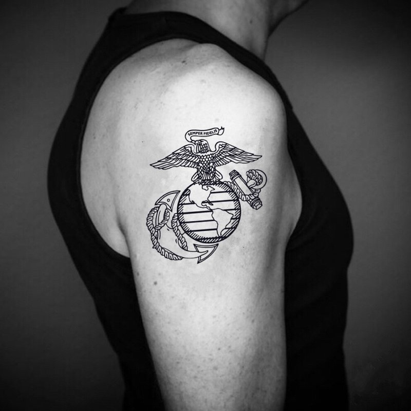 OhMyTat 海军陆战队 Marine 刺青图案纹身贴纸 (2 张) - 纹身贴 - 纸 黑色