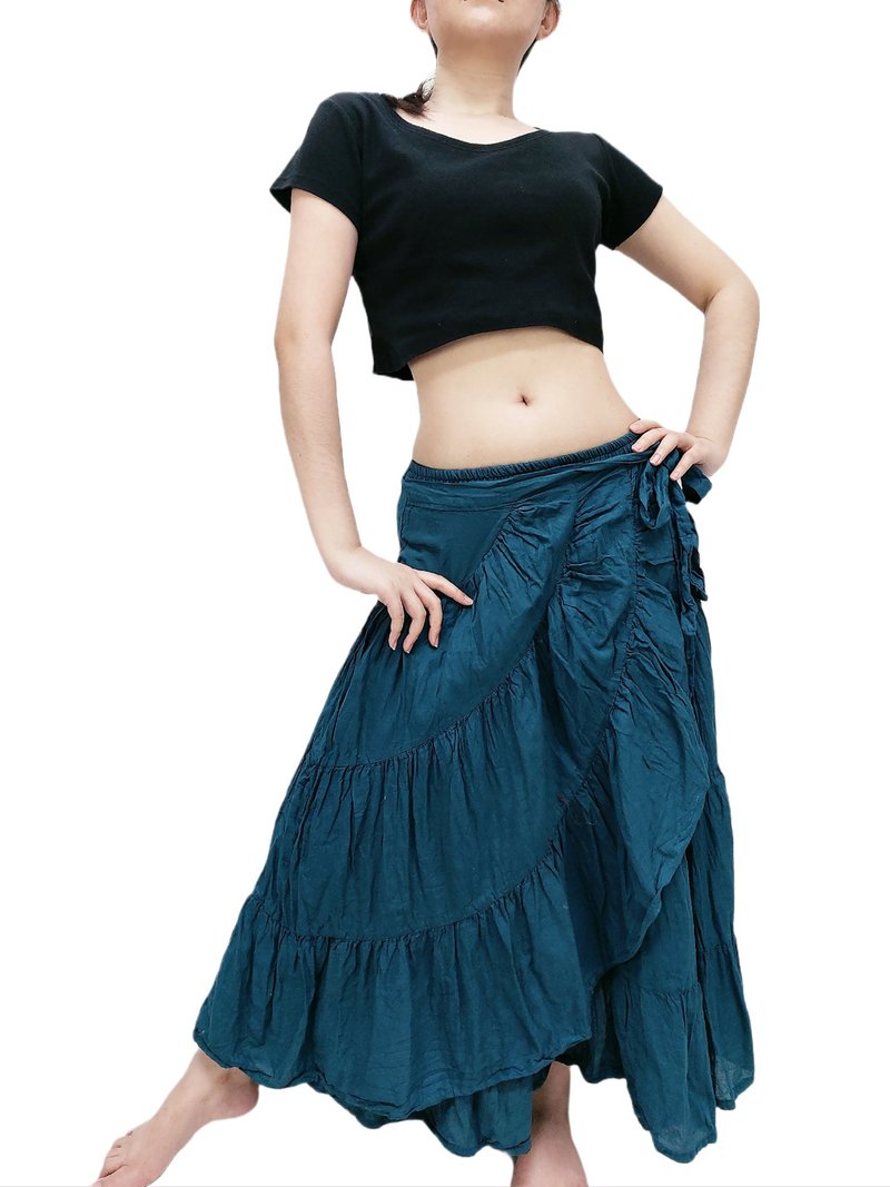 Woma clothing Unique Cotton Skirt Tiered Ruffle Skirt Long Skirt Bow tied waist - 裙子 - 棉．麻 多色