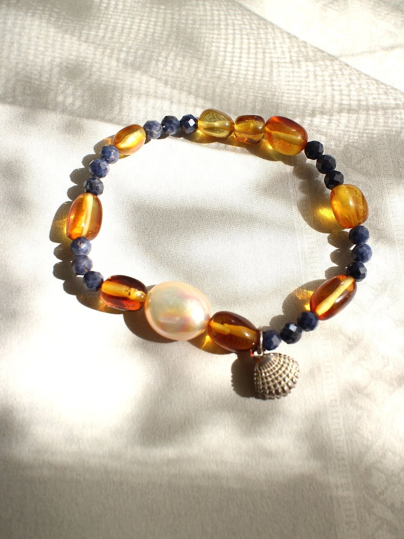 蓝宝石 波罗的海琥珀 珍珠 纯银设计手链 - 手链/手环 - 宝石 