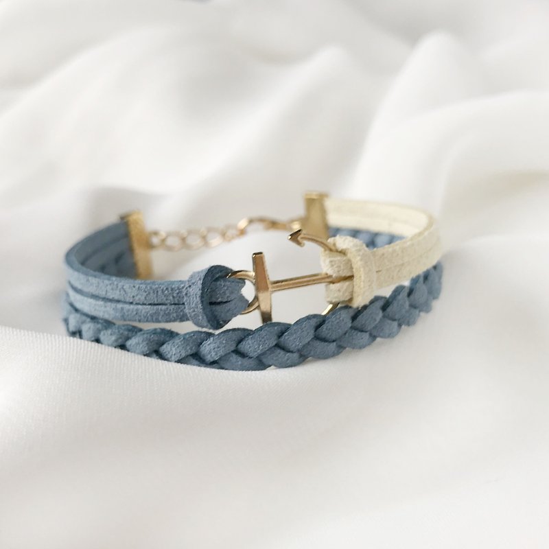 船锚 手工制作 双手环 淡金色系列-嫩黄 海洋蓝 限量 - 手链/手环 - 其他材质 蓝色