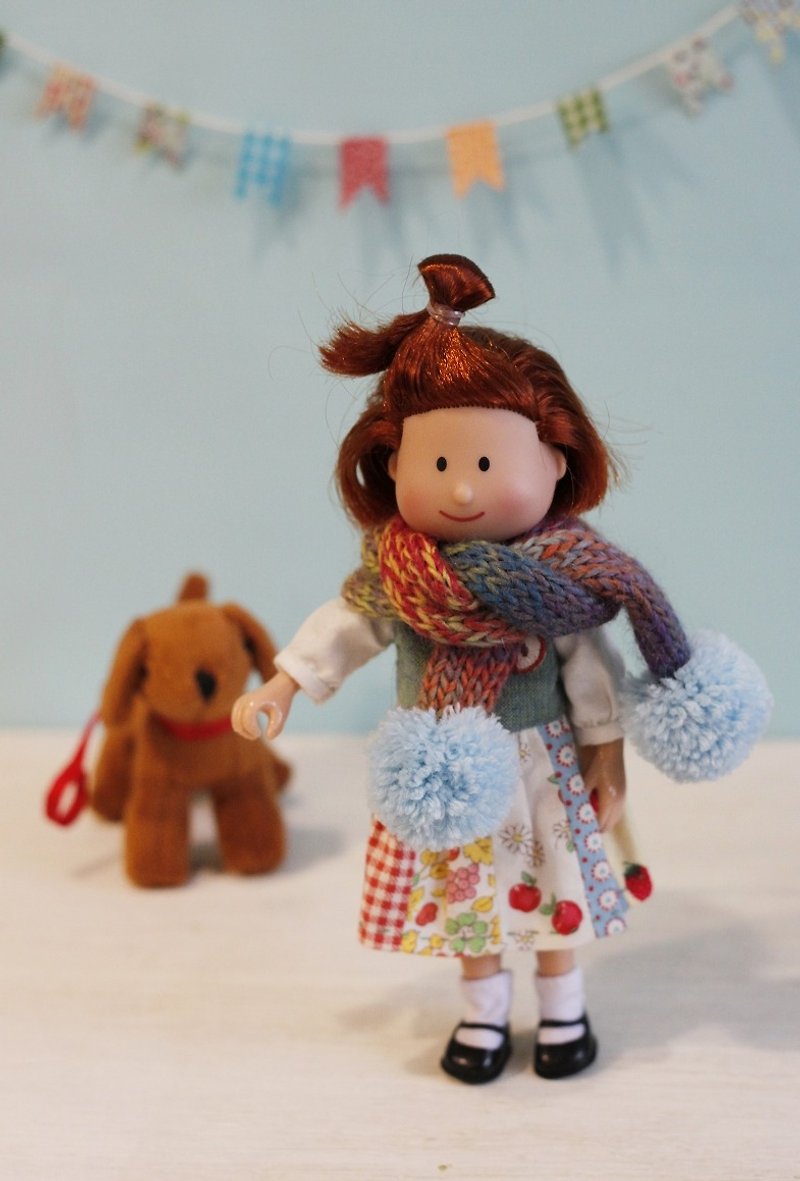 手工编织日本进口美丽诺羊毛段染娃用围巾(水蓝色毛球款) - 其他 - 羊毛 多色