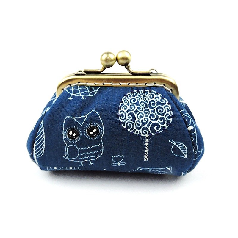 猫头鹰的世界 长型口金包零钱包 - 零钱包 - 棉．麻 蓝色
