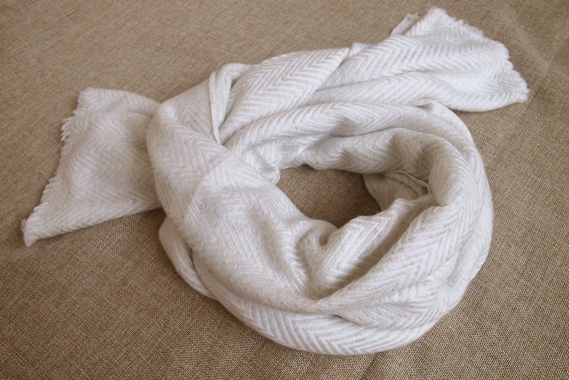 喀什米尔羊毛围巾 披肩 厚款 v纹 灰白 - 围巾/披肩 - 羊毛 白色
