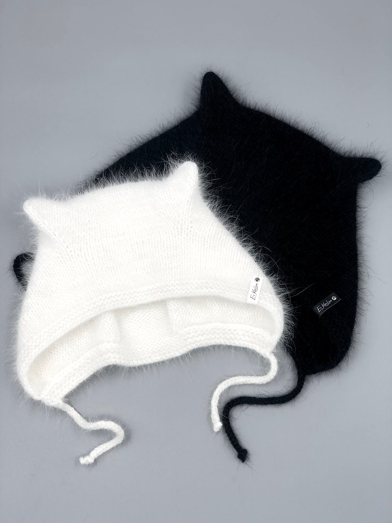 Cat beanie hat. Angora hat. Cat ears hat. Hat hadmade knitted hat Cat ears. - 帽子 - 羊毛 