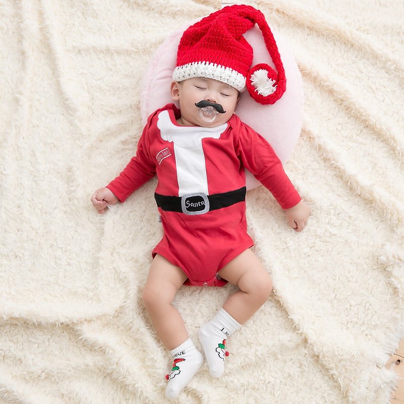 美国FMC X 日安朵朵 婴儿礼盒-豪华圣诞老公公(连身衣+帽+宝宝袜) - 满月礼盒 - 棉．麻 红色