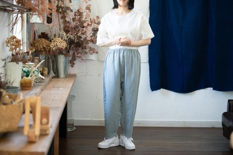 Linen＆OrganicCotton　Wガーゼゆったりパンツ【ジュニパーベリー染め】 - 女装长裤 - 棉．麻 