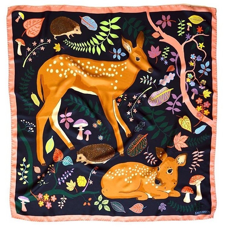 森林花卉与小鹿斑比丝巾/ 方巾 | Karen Mabon - 丝巾 - 丝．绢 橘色