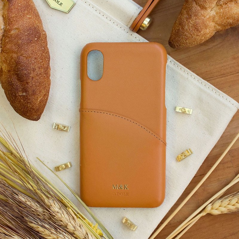 iPhone X 5.8 寸真皮防泼水手机壳/棕色(免费定制刻字) - 手机壳/手机套 - 真皮 橘色