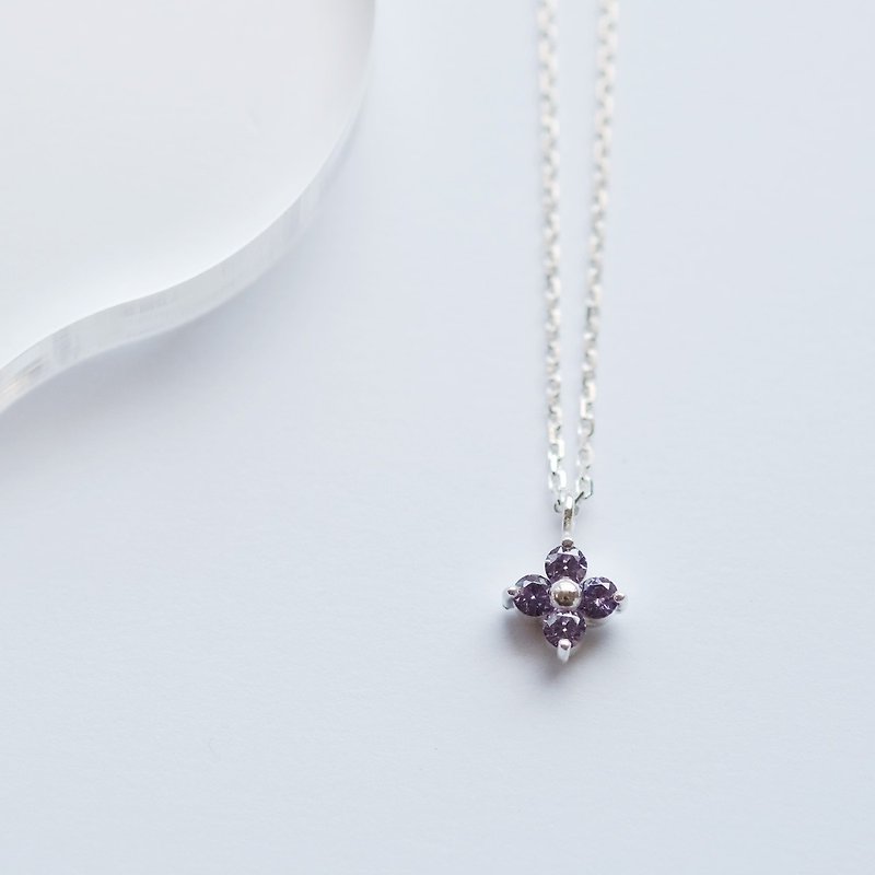 amethyst 紫 フラワー ネックレス シルバー925 - 项链 - 其他金属 紫色