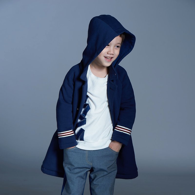 皇家连帽大衣 (蓝/墨绿) - 童装外套 - 棉．麻 蓝色