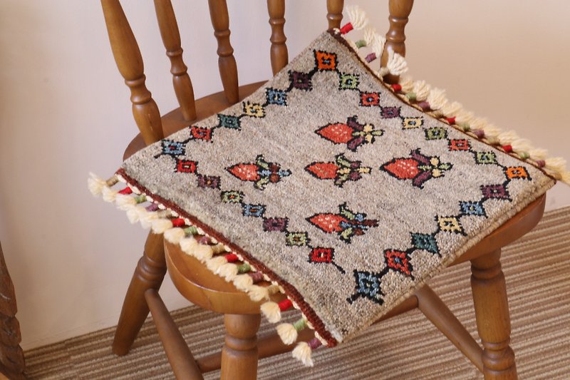 手織り 絨毯 座布団サイズ ウール 草木染め グレー - 地垫/地毯 - 其他材质 灰色