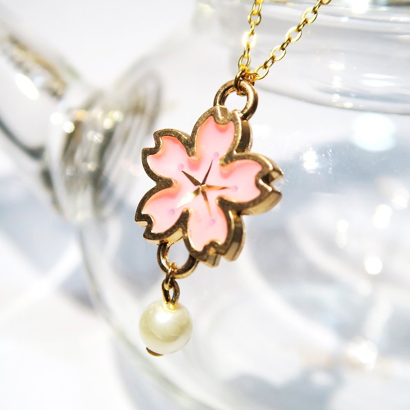限量版手绘迷你樱花珍珠项链 Sakura Collection - 项链 - 其他金属 粉红色