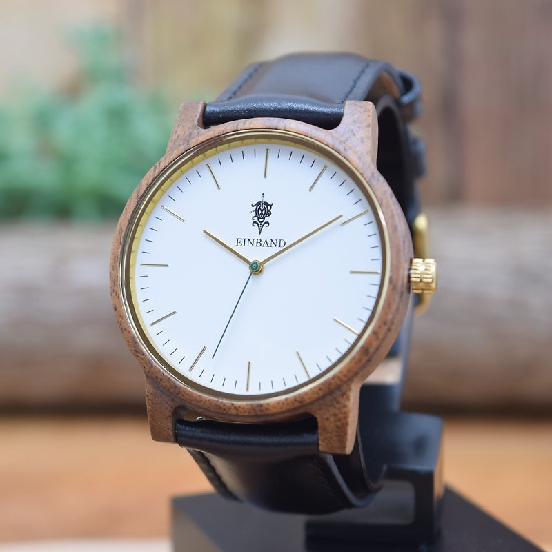 EINBAND Glanz WHITE 40mm Wooden Watch Black Leather Belt - 男表/中性表 - 木头 咖啡色