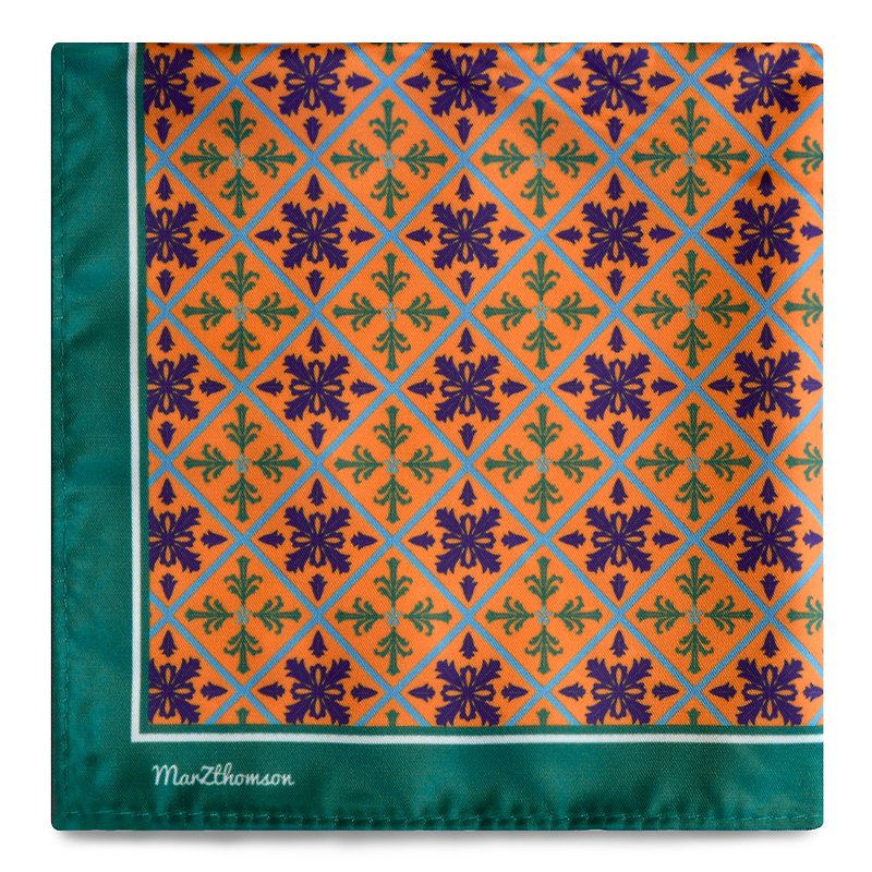 娘惹风 瓷砖印花方巾系列 橙色与绿色 - 丝巾 - 聚酯纤维 橘色