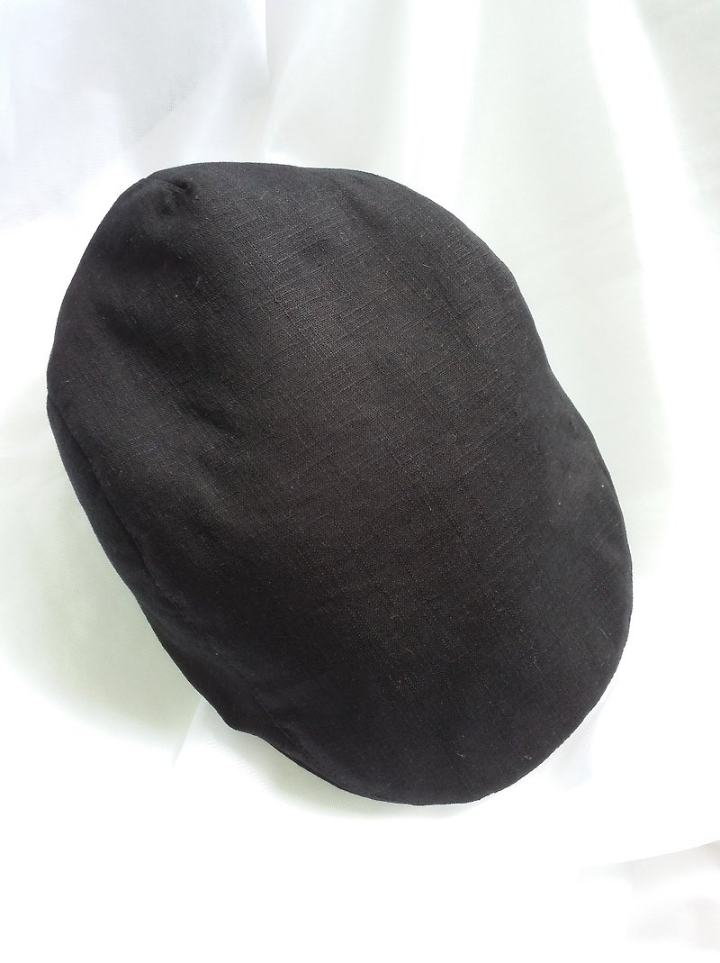 黑色纯棉狩猎帽(Flat Cap) - 帽子 - 棉．麻 黑色