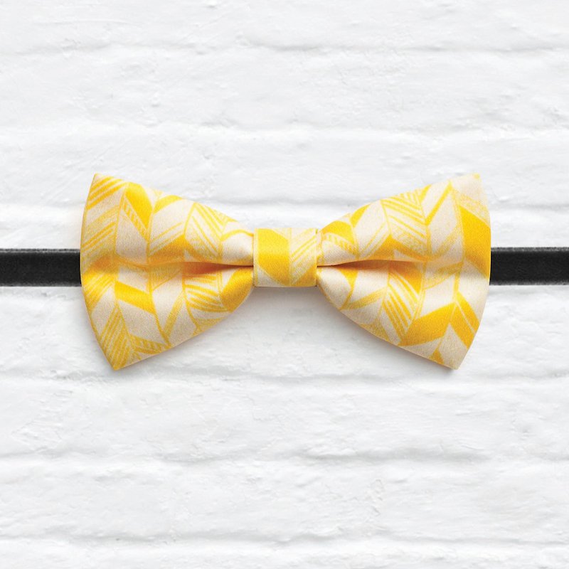 Style 0163 鲜黄的几何 印花缎面领结 黄色 限量手工领结 - 颈链 - 其他材质 黄色