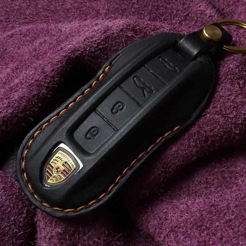 Porsche 992 保时捷汽车 晶片 钥匙皮套 免钥匙保护套 钥匙圈 - 护照夹/护照套 - 真皮 黑色
