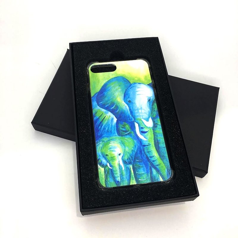 大象母子 插画防摔双料手机壳 - 手机壳/手机套 - 塑料 蓝色