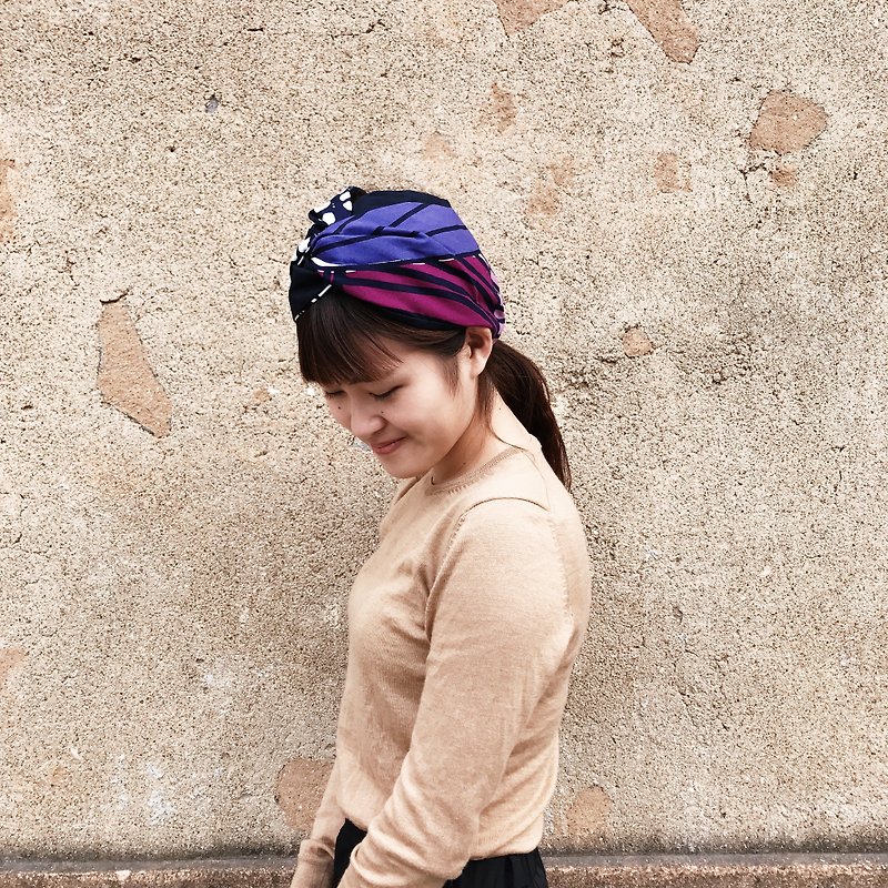 杜若 巾帽式 x 芬兰系列 松紧极宽版/手工发带 - 发饰 - 棉．麻 紫色