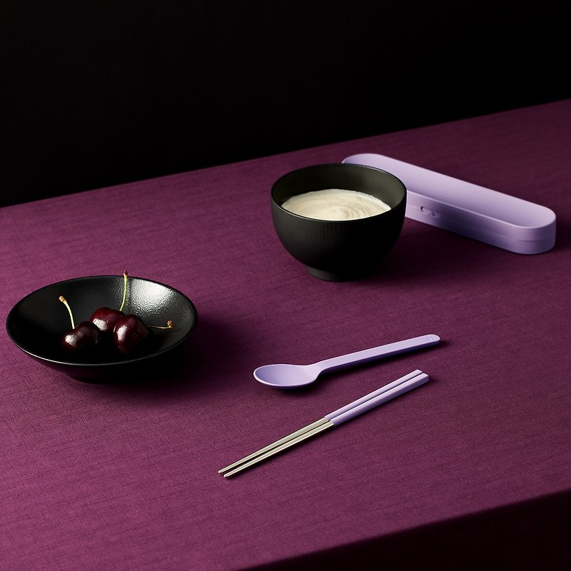 【露营、外出】雾紫色短款餐具TOGO组 - 餐刀/叉/匙组合 - 不锈钢 粉红色