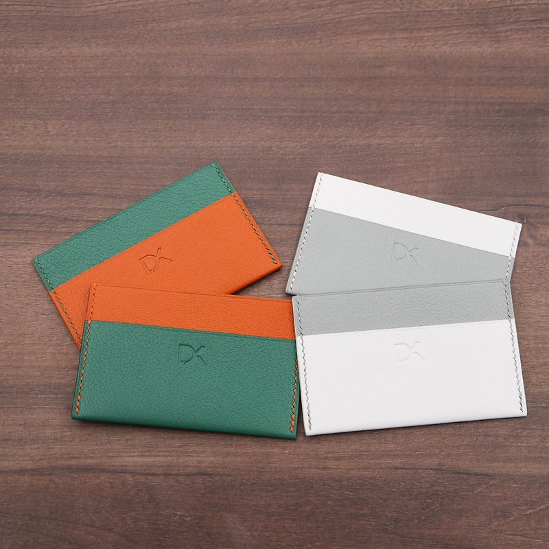 【快速出货】卡片夹(橘色配绿色款) - 证件套/卡套 - 真皮 灰色