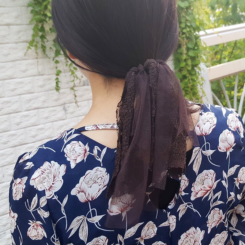 brown mesh  ponytail holder - 发饰 - 聚酯纤维 咖啡色