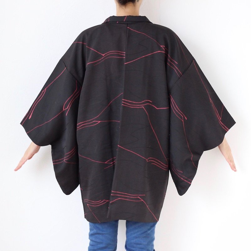 abstract kimono, Japanese silk haori, traditional kimono /4005 - 女装休闲/机能外套 - 丝．绢 黑色