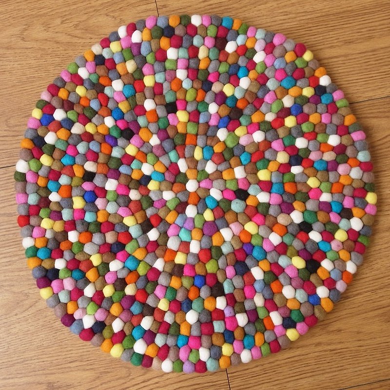 羊毛毡 彩虹 彩色 球球 手工 地垫 圆形 60cm - 地垫/地毯 - 羊毛 多色