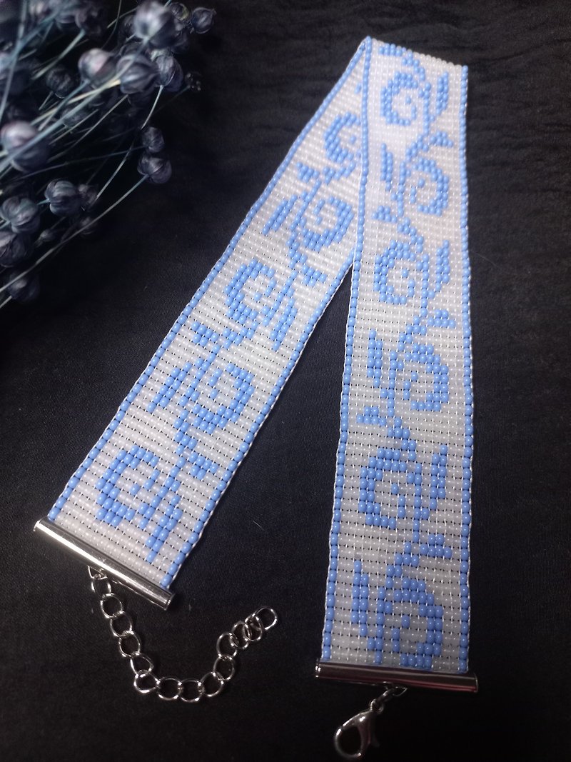 Choker 蓝色编织雾面白色珠子手工饰品 - 项链 - 琉璃 多色