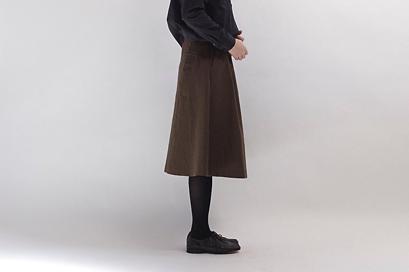 ウールコットンタンブラー加工スカート/BR - 裙子 - 棉．麻 咖啡色