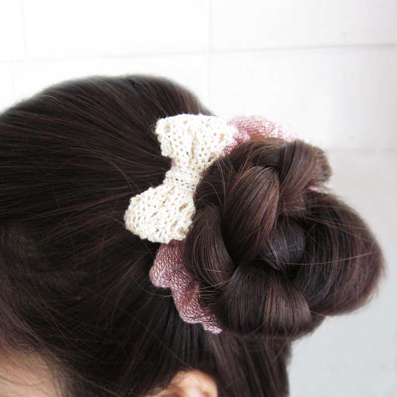 Handmade Donuts with Bow Hair Bands Natural Dyed Cotton  / 6 pcs per 1 set - 发饰 - 棉．麻 