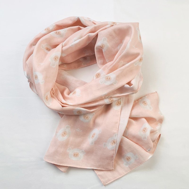 猪年快乐围巾--猪头多。粉色 - 围巾/披肩 - 棉．麻 